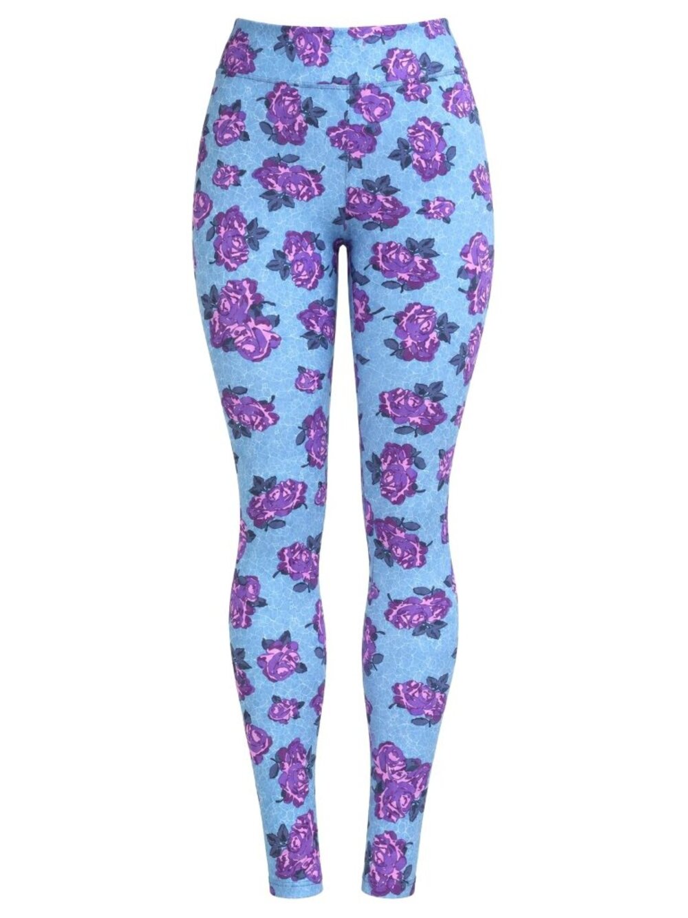 LuLaRoe Tall Curvy Leggings Blue Purple Rose Floral Print Stretch Pull On Pants